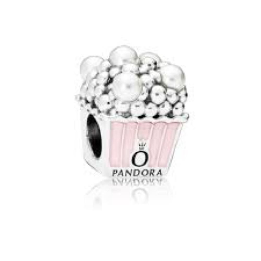 PANDORA Delicious Popcorn Charm, Pale Pink Enamel White Crystal Pearls